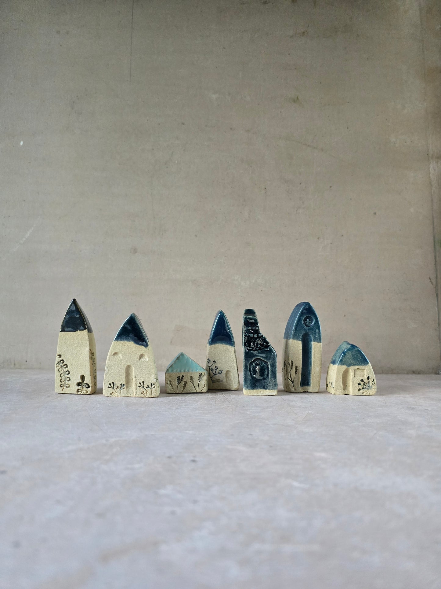 — Handcrafted Little Houses — the Blue & Natural Collection Gift-Boxed & Truly Unique-