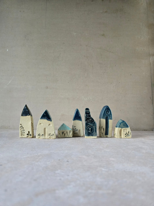 — Handcrafted Little Houses — the Blue & Natural Collection Gift-Boxed & Truly Unique-