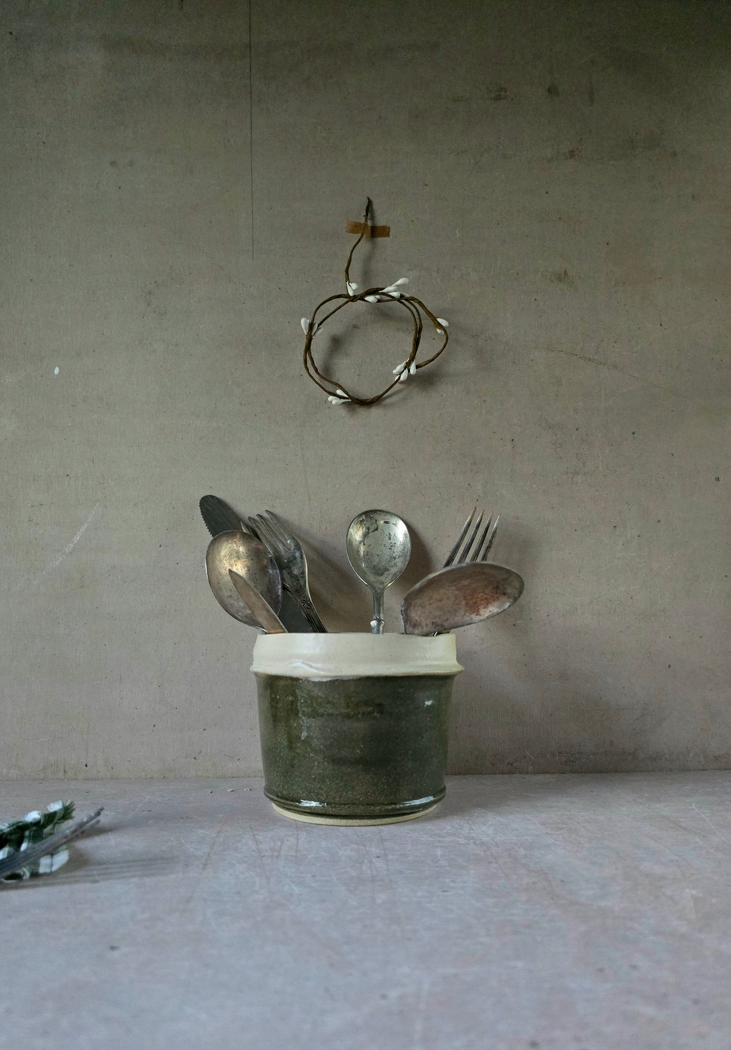 Handcrafted Dark Olive Stone-Rim Vessel – Rustic Organic Utility Piece