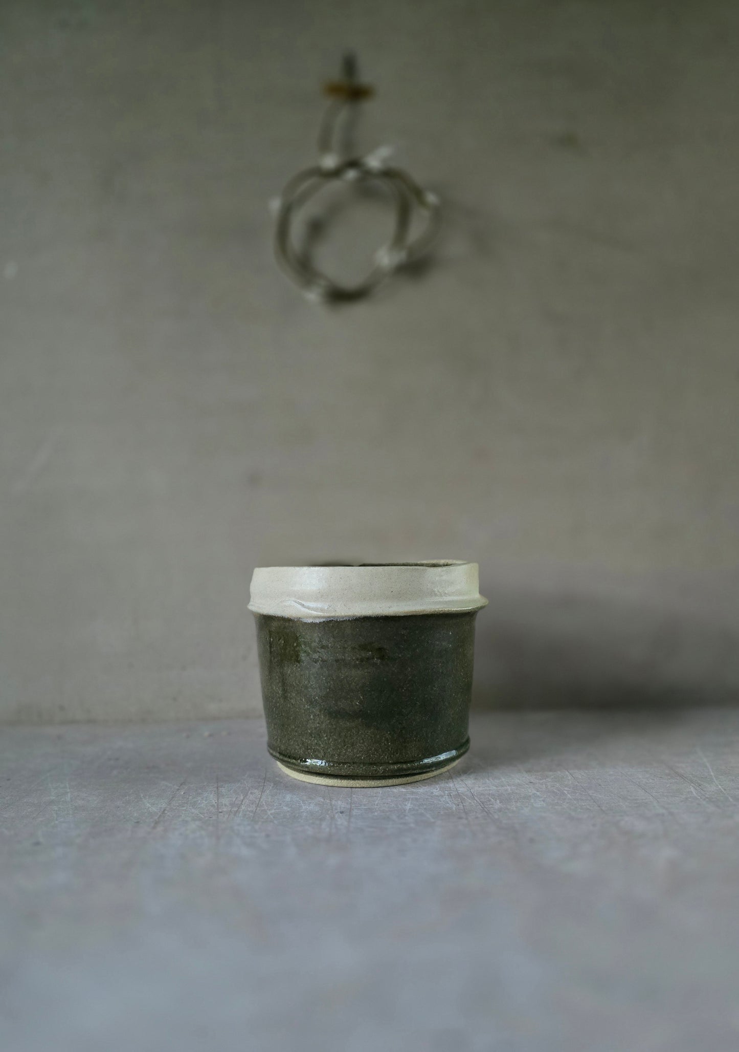 Handcrafted Dark Olive Stone-Rim Vessel – Rustic Organic Utility Piece