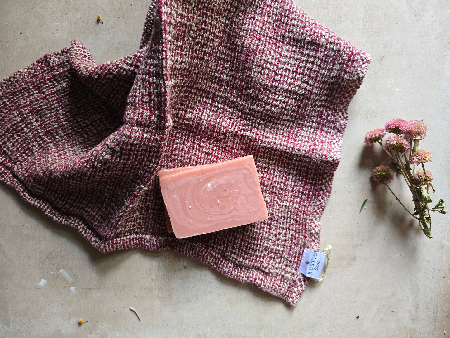 Rich Burgundy & Natural Linen wash cloth, Beautiful Quality