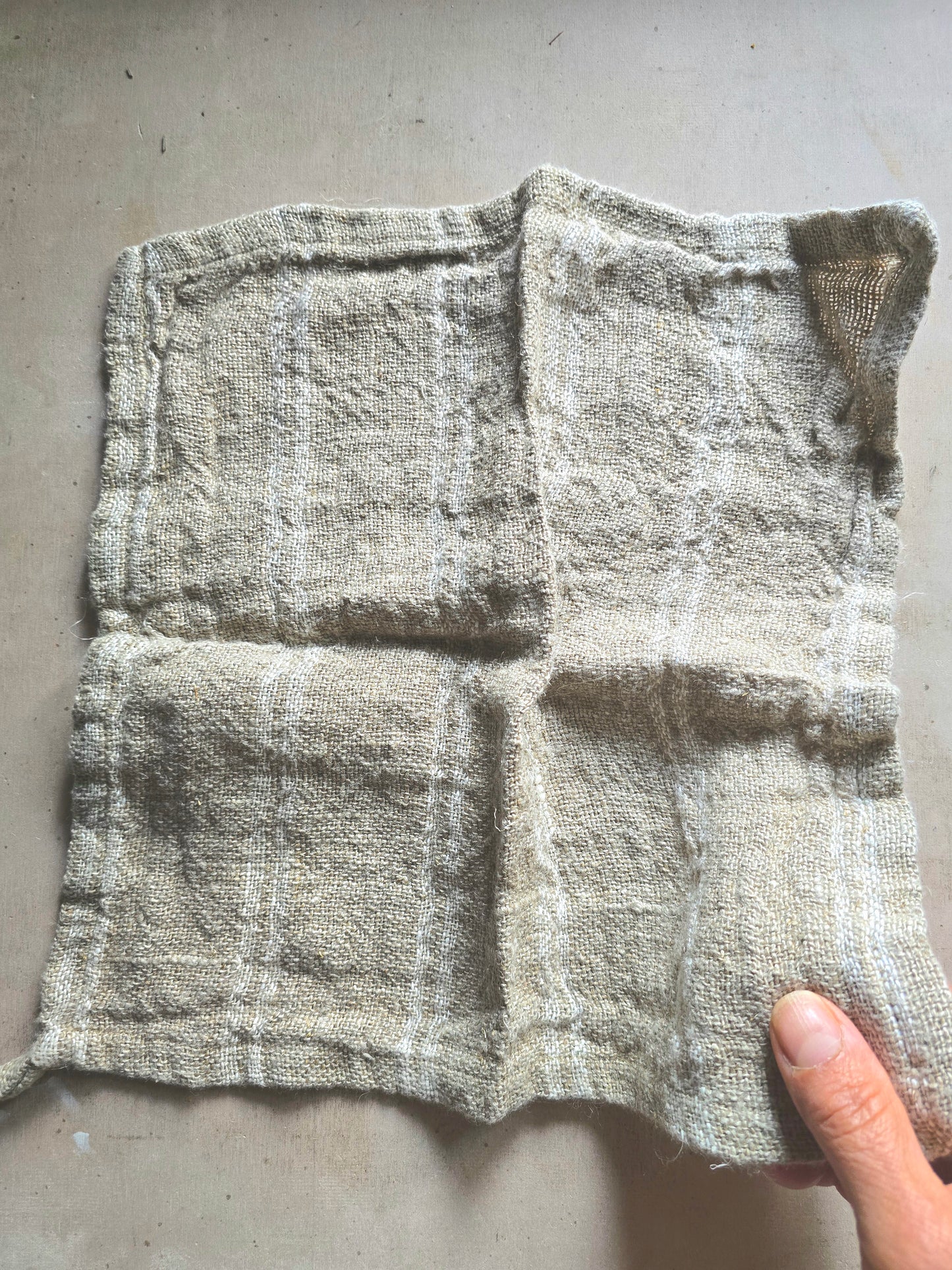 rustic handloomed 100% Linen Wash Cloth with white stripes and a loop to hang.