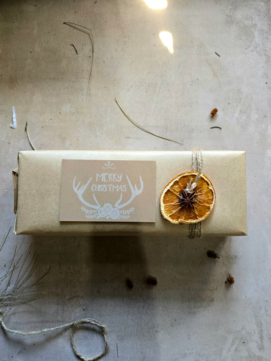 Kraft “Merry Christmas” Gift Tag- Packs Of 10 — White Script & Deer Antlers, Rustic Holiday Tag