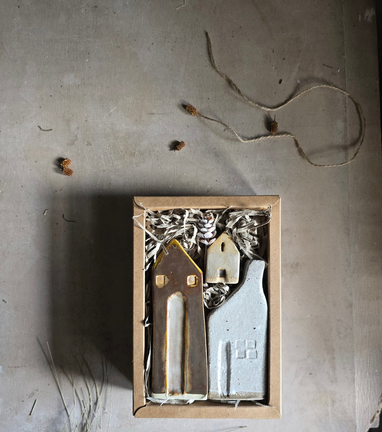 Rustic Browns & Olive Handcrafted Little Houses — Collection (Gift-Boxed & Unique)
