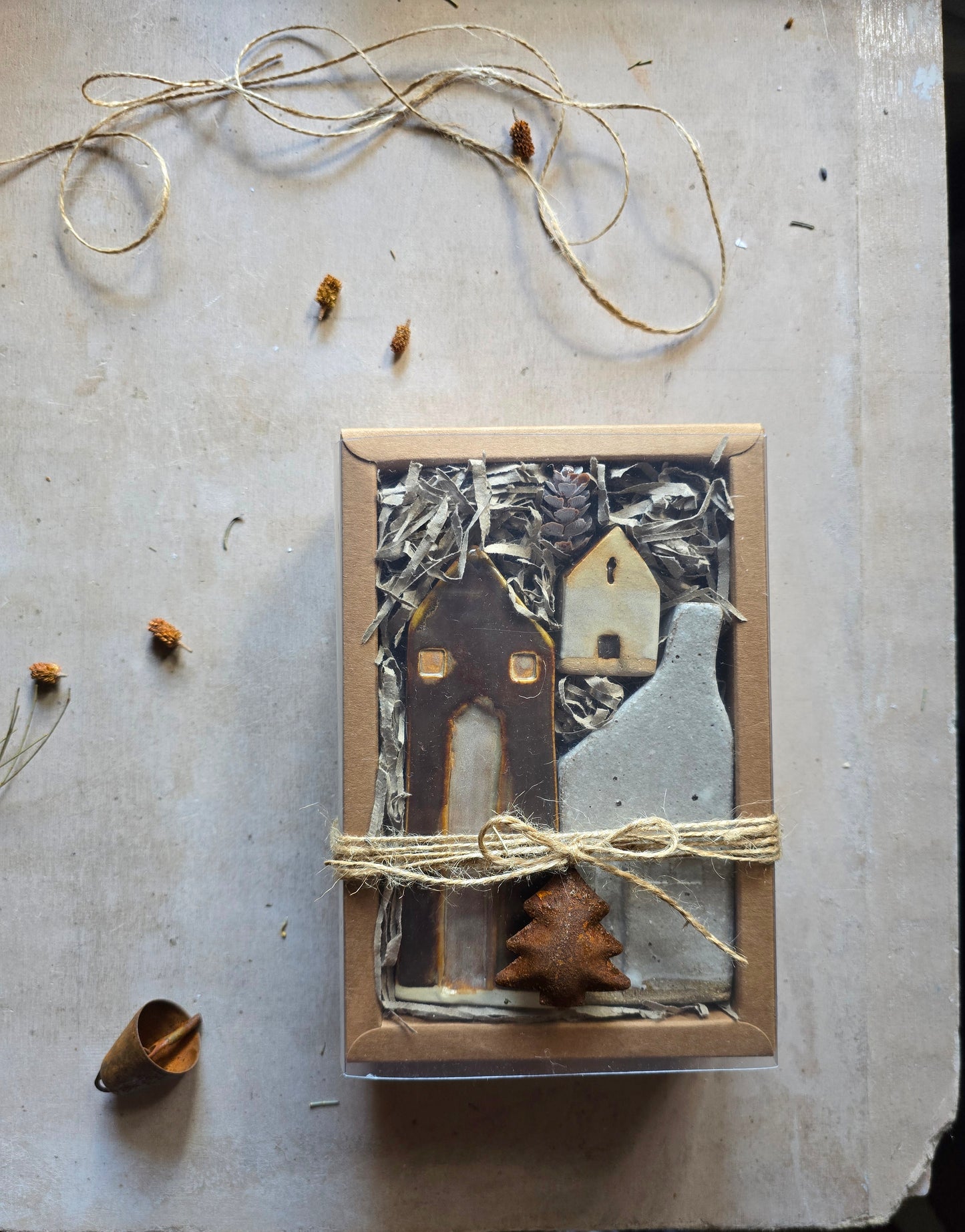 Rustic Browns & Olive Handcrafted Little Houses — Collection (Gift-Boxed & Unique)