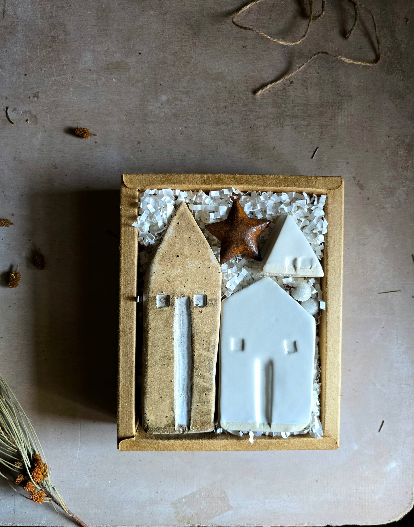 Rustic Browns & Olive Handcrafted Little Houses — Collection (Gift-Boxed & Unique)