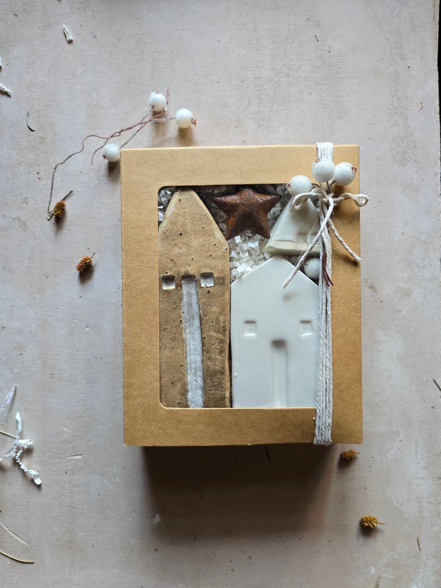 Rustic Browns & Olive Handcrafted Little Houses — Collection (Gift-Boxed & Unique)
