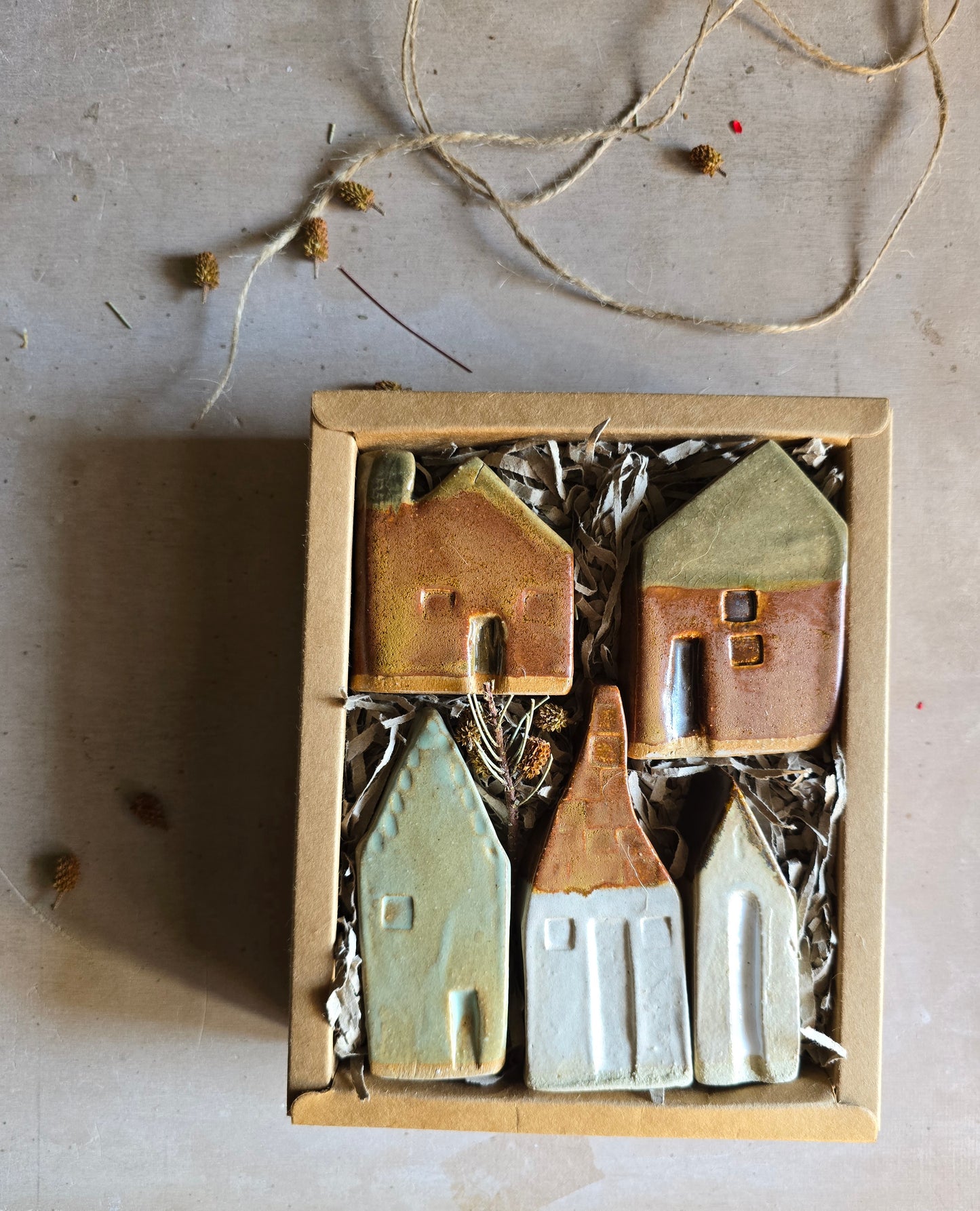 Rustic Browns & Olive Handcrafted Little Houses — Collection (Gift-Boxed & Unique)