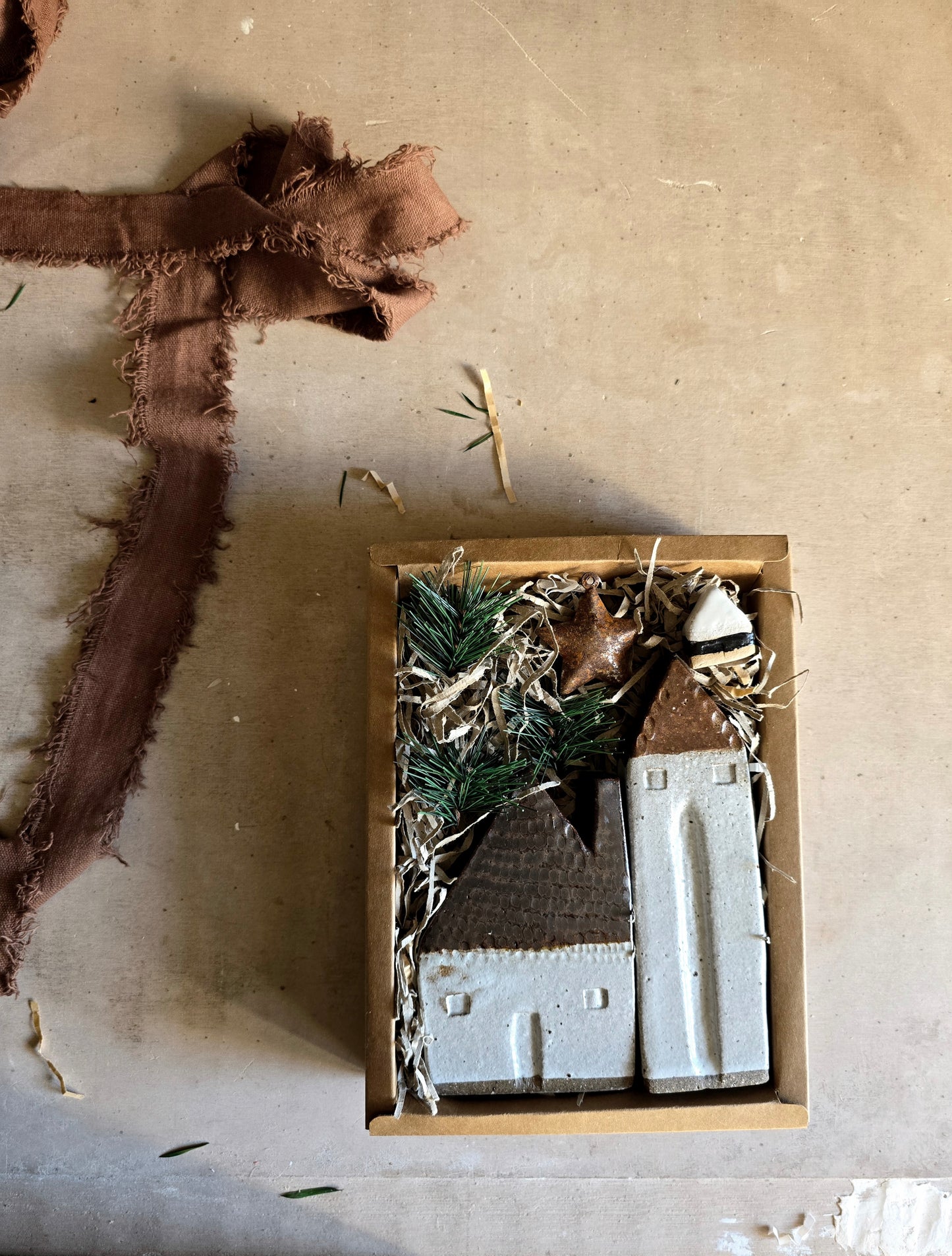 Rustic Browns & Olive Handcrafted Little Houses — Collection (Gift-Boxed & Unique)