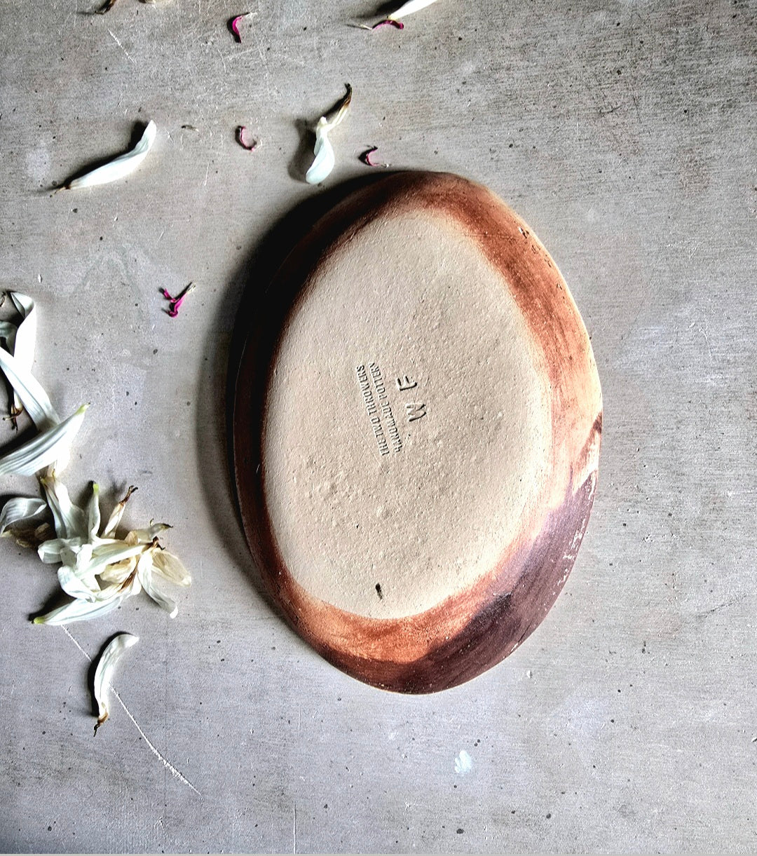 Handcrafted Small Oval Ceramic Dish – White & Plum Glaze with Raw Buff Clay Edges – Unique Rustic Bowl for Serving, Decor & Gifting