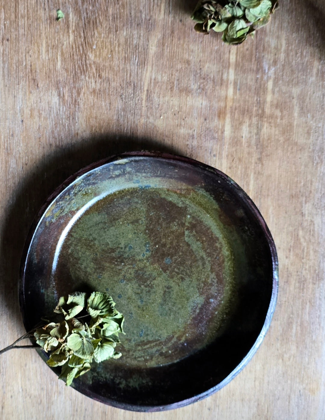 Rustic Small Ceramic Plate – Olive & Rust Glaze on Mahogany Clay | Handmade Snack or Condiment Dish