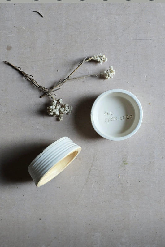 Handmade "Old Fashioned" Stamped Ceramic Dish – Small Round Bowl in Custard or Milky White Glaze | Gift for Traditionalists