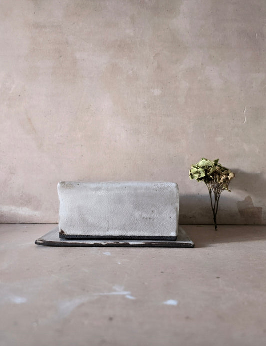 Handmade Rustic Butter Dish – White & Soft Grey Glaze on Black Clay (Imperfect, Discounted)