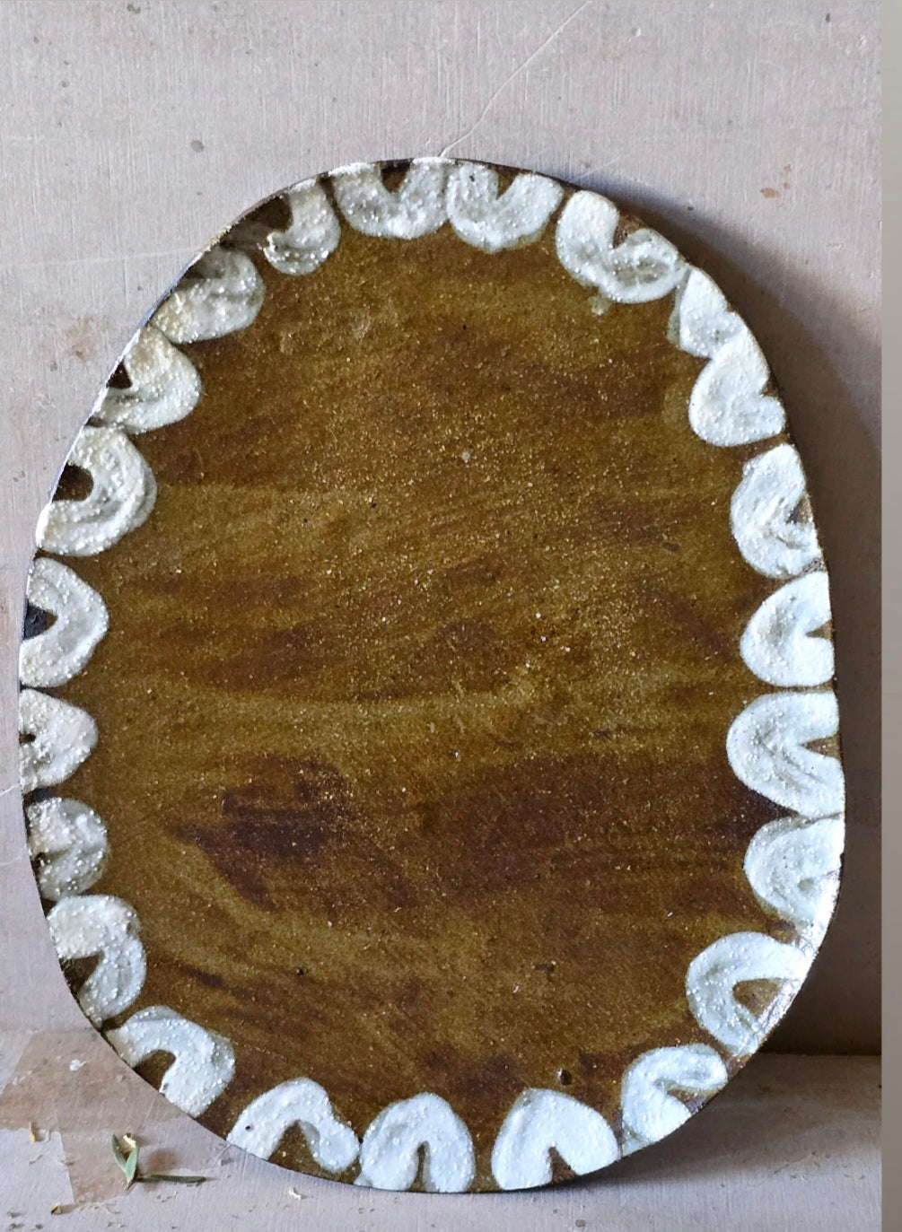 Handmade Organic Ceramic Plates – Olive Glaze on Black Clay with Bold White Patterns (Sold Separately)