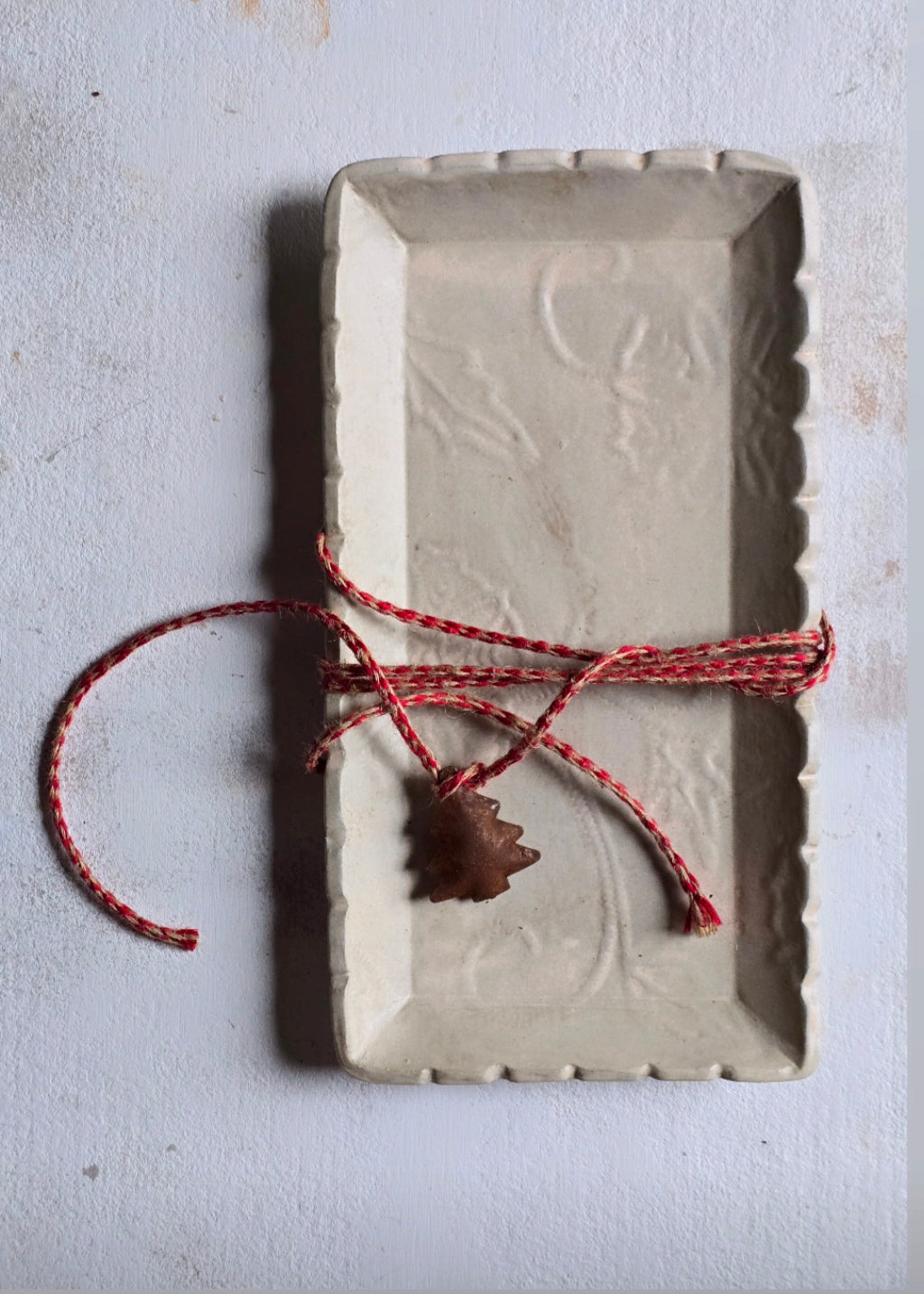 Handcrafted Rectangular Floral Embossed Serving Dish | Matte Earthy Beige | Timeless Ceramic Serveware