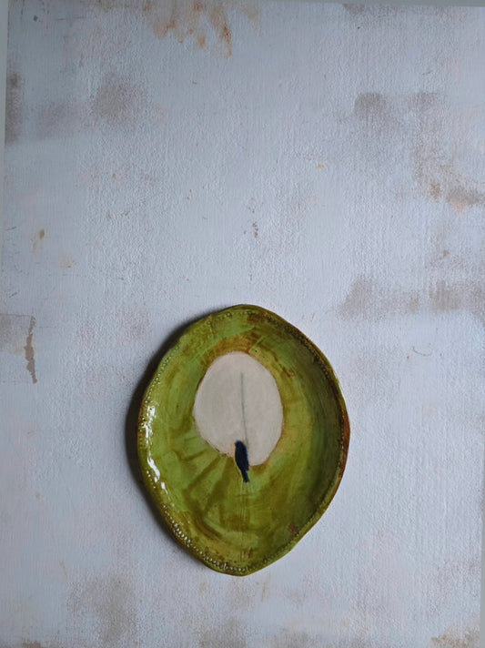 “A Wise Bird” – Handpainted Oval Ceramic Plate | Organic Form with Ornate Edge & Storytelling Design