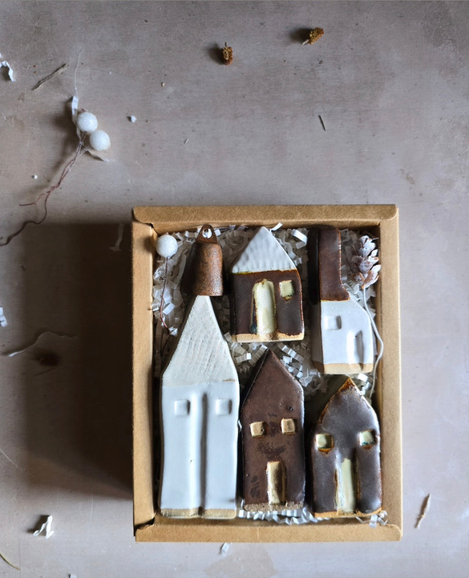 Rustic Browns & Olive Handcrafted Little Houses — Collection (Gift-Boxed & Unique)
